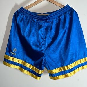 Xara Nylon Soccer Shorts Blue/Gold Satin Like sz Large